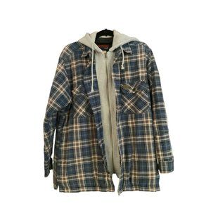 Riggs Workwear by Wrangler Quilted Flannel Lined Shirt Jacket Hood/Zip/Button M
